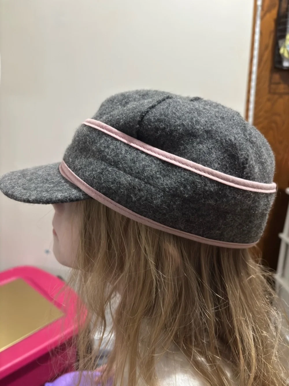 Stormy Kromer Vintage Wool Paper Boy Hat Cap with Pink Floral Appliqué Accent